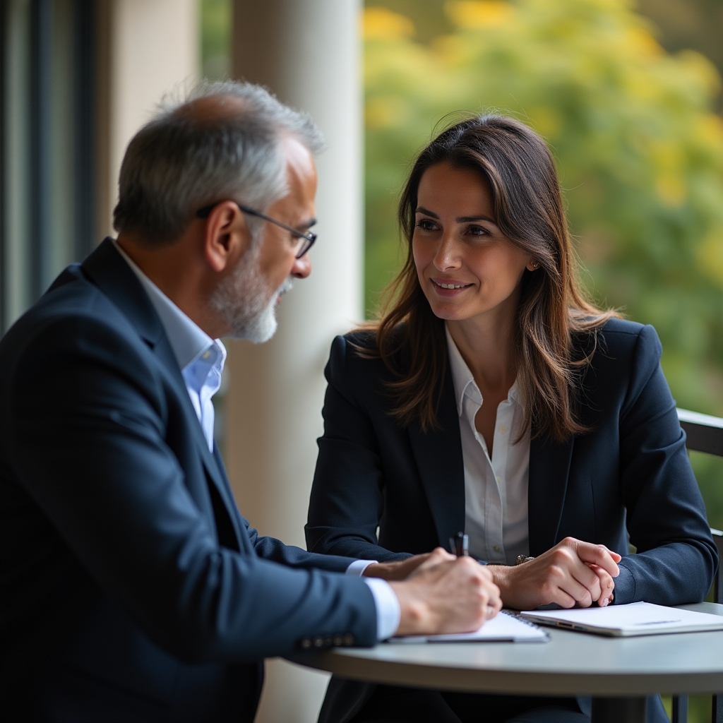 Sesión individual de coaching entre coach y profesional en transición de liderazgo
