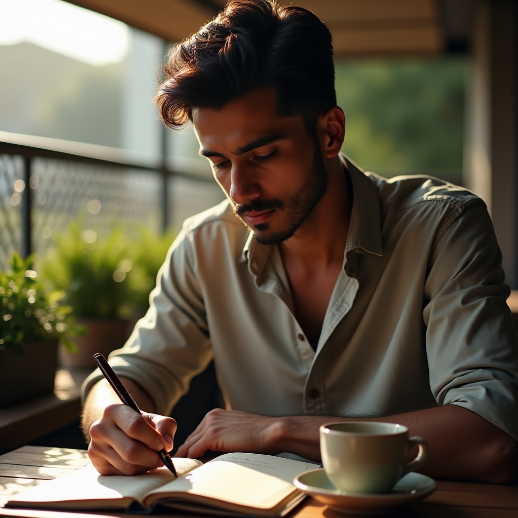 Profesional escribiendo notas de reflexión sobre su proceso de liderazgo en una libreta